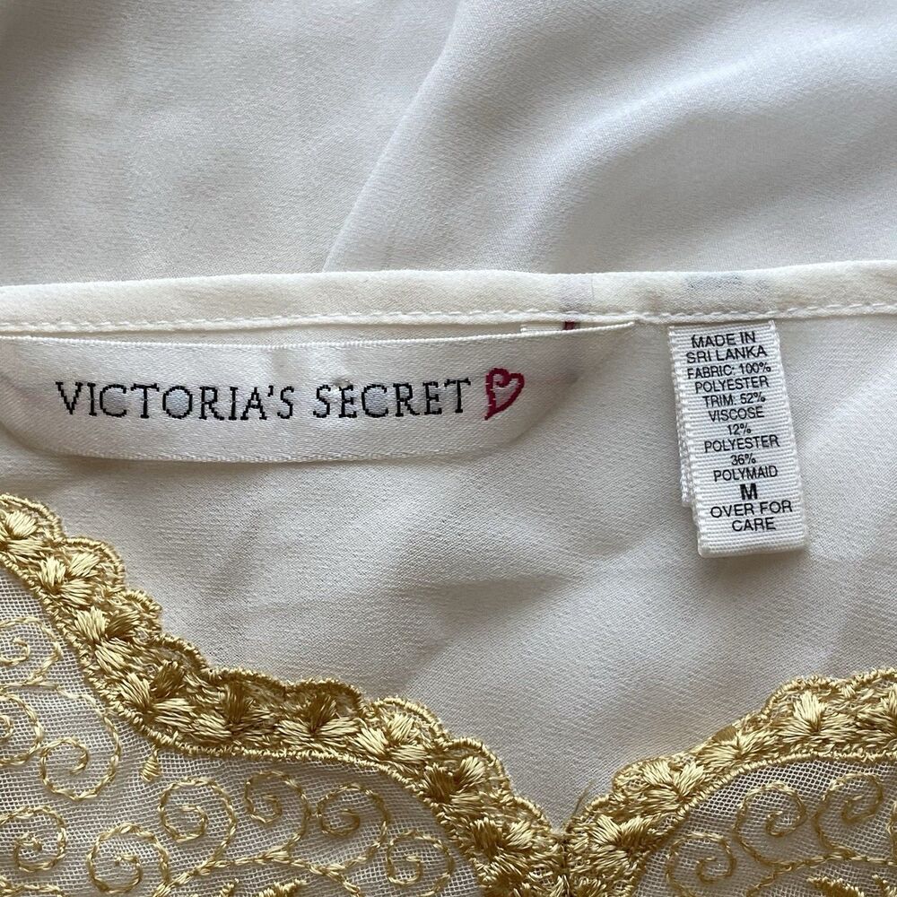 90's Victoria's Secret Ivory/ Gold Sheer Chiffon Mini Slip Dress Size Medium - Picture 10 of 13